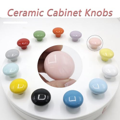 10-Pack Ceramic Cabinet Knobs Pink 32mm Round Drawer Pull - color: Pink