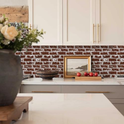 Commomy 3D Wall Panels Peel and Stick Faux Brick 10 Pcs 11.8" x 11.8" - color: Brick-tlC