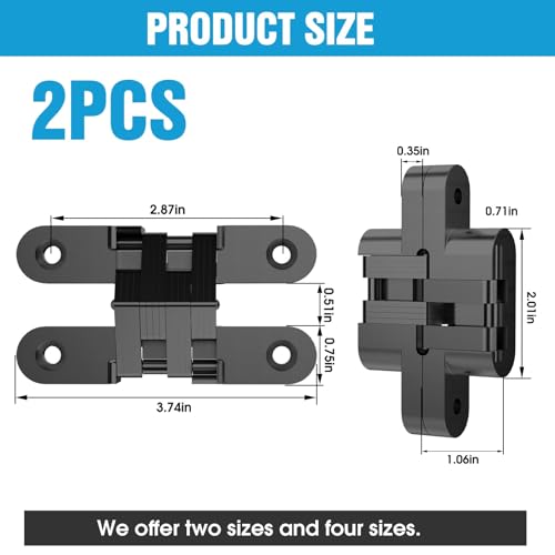 Invisible Cabinet Hinges 180° Black, 2-Pack - color: Black-2PCS, size: D: Door Thick(1-3/16"~1-9/16")