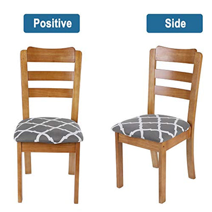 SearchI Seat Covers for Dining Room Chairs Stretch Printed Chair Seat Covers Set of 4, Removable Washable Upholstered Chair Seat Protector Cushion Slipcovers for Kitchen, Office(Grey+White) - color: Grey+white