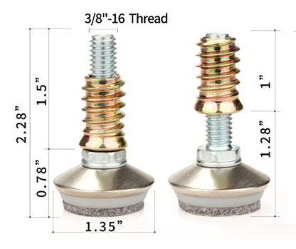 Leveling Feet 4PK with 3/8"-16 Thread Inserts and Felt Pads - size: D34mm Silver