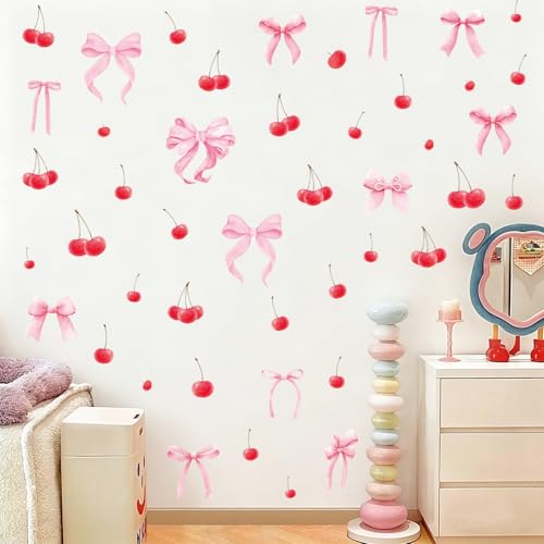 Bow Cherry Wall Decals, 8 Sheets 86 Pcs - color: Cherry Bow