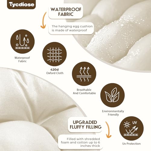 Egg Chair Cushion Replacement, Waterproof Outdoor Hanging Egg Chair Cushion Hammock Swing Chairs Cushions Pads, U-Shaped Thickened Cushions for Hanging Eggs Chairs, 47x33x7 Inches (Cream) - color: Cream