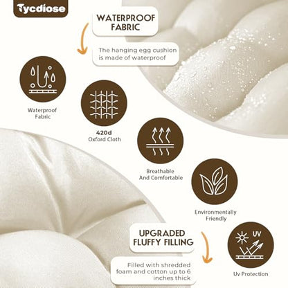 Egg Chair Cushion Replacement, Waterproof Outdoor Hanging Egg Chair Cushion Hammock Swing Chairs Cushions Pads, U-Shaped Thickened Cushions for Hanging Eggs Chairs, 47x33x7 Inches (Cream) - color: Cream