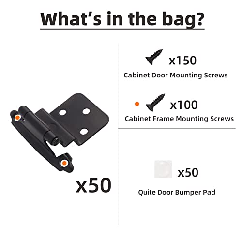 DecoBasics 3/8" Inset Cabinet Hinges Black (25 Pair -50 Pcs) Offset Self Closing Matte Black Cabinet Hinges for Kitchen Cabinets w/Bumpers & Upgraded Screws - color: Matte Black, size: 50 Pack