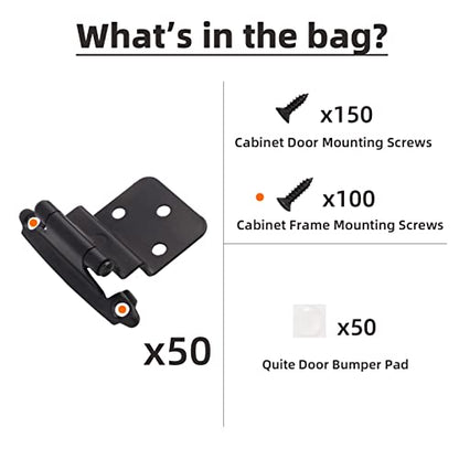 DecoBasics 3/8" Inset Cabinet Hinges Black (25 Pair -50 Pcs) Offset Self Closing Matte Black Cabinet Hinges for Kitchen Cabinets w/Bumpers & Upgraded Screws - color: Matte Black, size: 50 Pack
