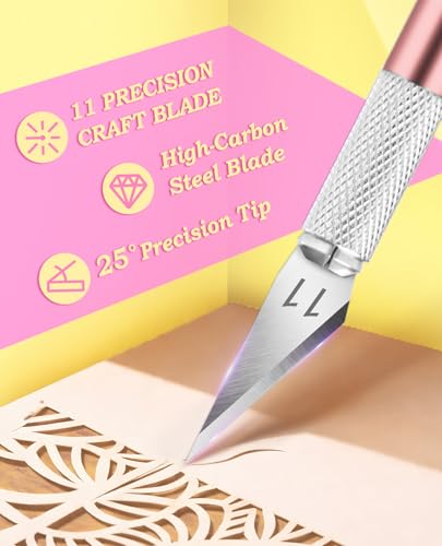 DIYSELF Exacto Knife Set with 10 Extra #11 Blades, 6-Inch Metal Ruler, Pink - color: Rose Gold-10pcs