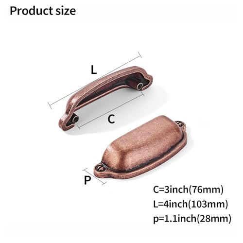 khtumeware 10 Pack Antique Copper Cup Pulls 3 Inch Center to Center - Cabinet & Drawer Handles for Kitchen Hardware - color: Antique Copper, size: 3"(76mm) Hole Center