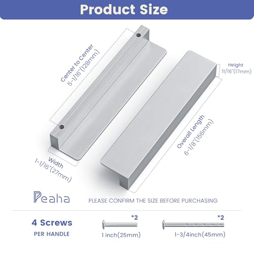Peaha 10 Pack 5" Brushed Nickel Cabinet Handles Finger Pulls for Cabinets - color: Brushed Nickel, size: 5" Hole Center