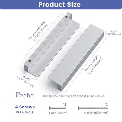 Peaha 10 Pack 5" Brushed Nickel Cabinet Handles Finger Pulls for Cabinets - color: Brushed Nickel, size: 5" Hole Center