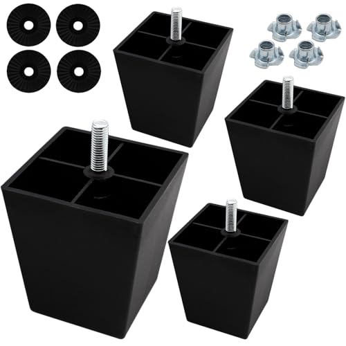 3 Inch Plastic Furniture Legs, Square, Black, 4Pcs - size: 3 Inch