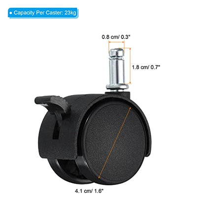 PATIKIL 1.5 Inch Swivel Casters, 6 Pack Nylon 360 Degree Universal Circlip Swivel Stem Wheels with Brake for Chair Furniture Replacement, Black