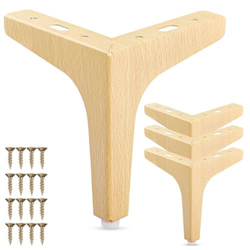 La Vane 4 Inch Diamond Triangle Metal Furniture Legs 4PCS- Heavy Duty Iron - color: Natural Wood, size: 4" / 10cm