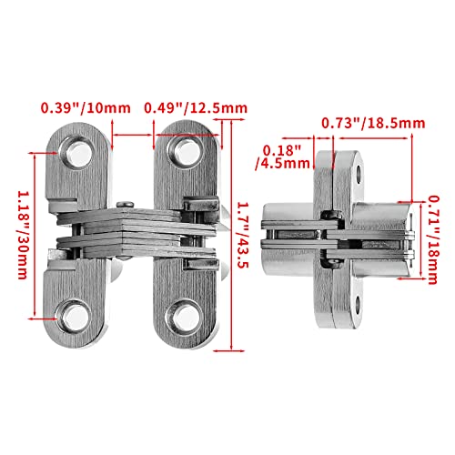 1-3/4" Hidden Hinge Stainless Steel 180 Degree, 4pcs - size: 44.5 mm, 4 PCS