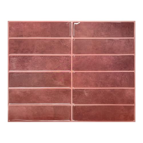 Peel and Stick Backsplash Tile for Kitchen, 10 Sheets, 11.42''x9'' - color: Wine Red