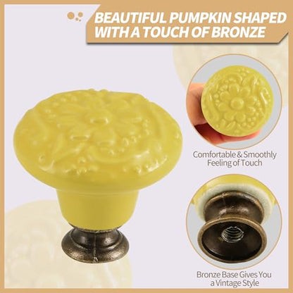 Ceramic Cabinet Knobs, Embossed Floral Design - Yellow, 20pcs - color: Yellow