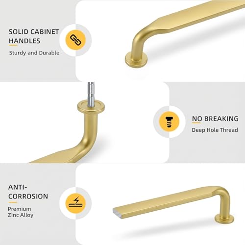 Goldenwarm 10 Pack 7-1/2 Inch Brushed Brass Cabinet Pulls Solid Handles - color: Brushed Brass, size: 7-1/2 Inch Hole Center