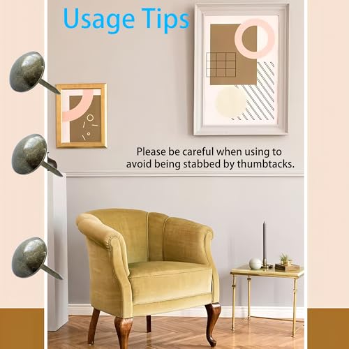 350Pcs Bronze Upholstery Tacks 7/16'' Round Head Decorative Furniture Nails Antique Thumb Tacks for Sofa Chair DIY Projects Cork Board Home Decor 11x17mm - size: 350Pcs