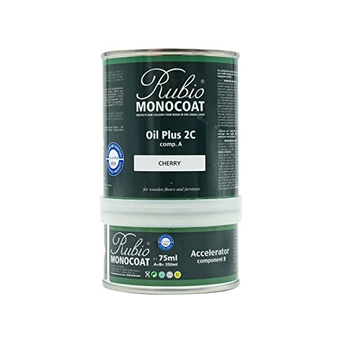 Rubio Monocoat Wood Stain & Finish 175 ft² | Oil Plus 2C | Quick-Dry, Eco-Friendly Linseed Wood Oil for Indoor Use, Includes Accelerator (Part B) | Protector | 350 ml, Cherry - color: Cherry, size: 350 ml