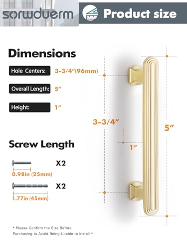 SORWDUREM 5 Pack 3.78 Inch(96mm) Brushed Gold Cabinet Pulls Drawer Pulls Kitchen Hardware Cupboard Kitchen Hardware Cabinet Handles - color: Brushed Gold, size: 3.78"(96mm) Hole Center