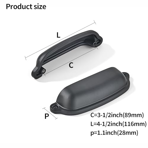 khtumeware 10 Pack Matte Black Cup Pulls 3-1/2 Inch Center to Center - Cabinet & Drawer Handles for Kitchen Hardware - color: Matte Black, size: 3-1/2"(89mm) Hole Center
