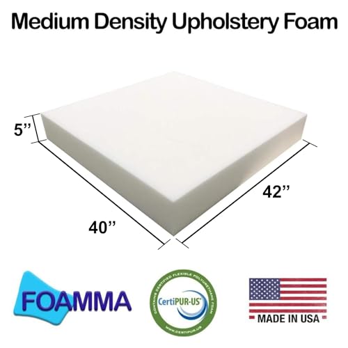 FOAMMA 5" x 40" x 42" Medium Density Upholstery Foam Cushion (Seat Replacement, Upholstery Sheet, Foam Padding) Made in USA - color: Medium Density, size: 5" x 40" x 42"