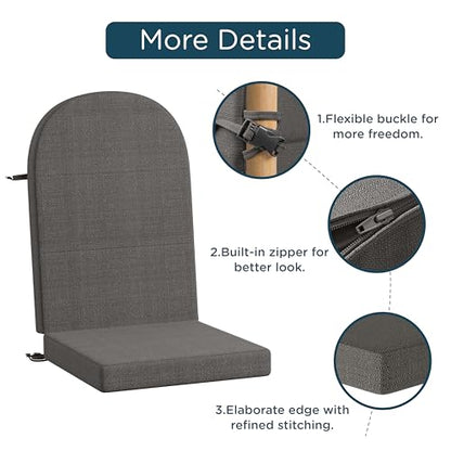 Codi Large Rocking Chair Cushion for Adirondack Chairs, Grey, 1 Pack - color: Grey, size: 20"x20"/20"x28" - Jumbo 1PK