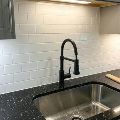 From Plain To Beautiful In Hours 129 Subway PVC 2' x 8' Glue-up Backsplash Panels (Covers / 64 sq.ft), Gloss White, 4 Piece - color: Gloss White, size: Pack of 4