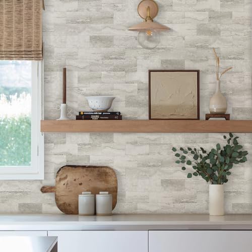 Vamos Tile 100-Pack Peel and Stick Backsplash Tile,3''x6'' PVC Subway Tile - color: Beige & Grey Slate