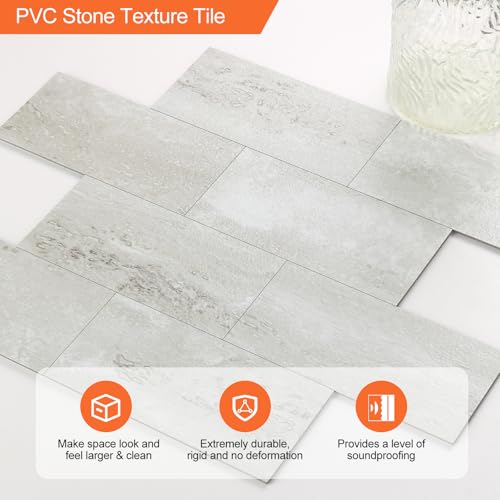 10 Sheets Gray Stone PVC Subway Tiles Peel and Stick Backsplash,12''Heat Resistant Stick on Tiles for Kitchen,Waterproof Peel and Stick Wall Tiles for Bathrrom - color: Light Gray Stone