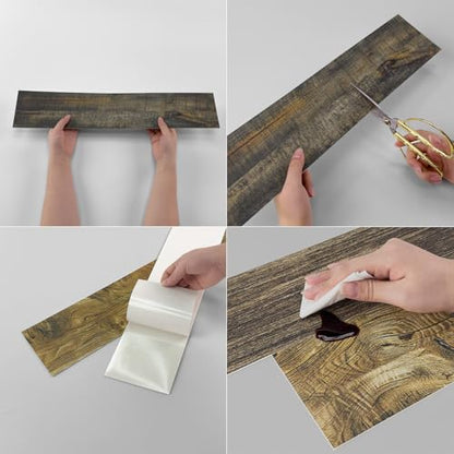 24 Pcs Peel and Stick Retro Wood Grain Pattern Vinyl Wall Stickers - style: JMBSDKCFT06
