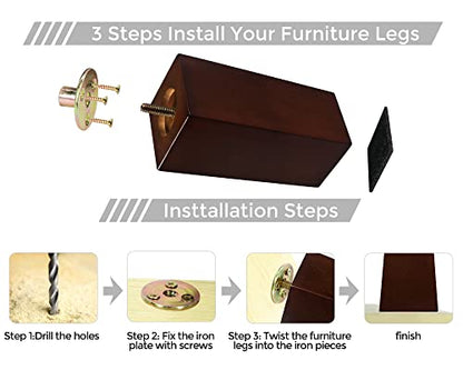 6 Inch Couch Legs for Furniture Set of 4, Square Wooden Furniture Legs - size: 6 Inch