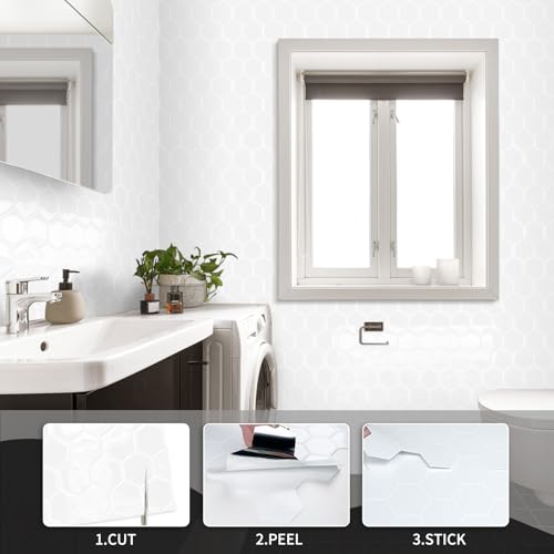 10-Sheet Hexagon Peel and Stick Kitchen Backsplash Tiles,Honeycomb Waterproof Self-Adhesive Wall Tile Stick on Backsplash for Kitchen,RV and Bathroom(White,12"×12") - color: White