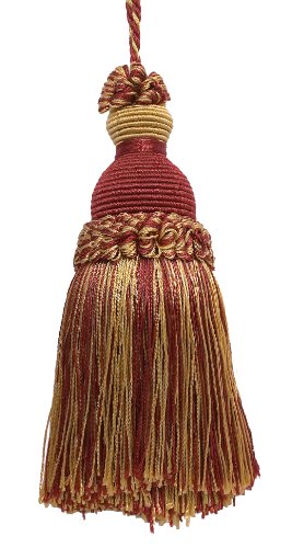 DÉCOPRO Beautiful Hand-Crafted 5" (12.5cm) Key Tassel, 3 1/2" (8.5cm) Loop # IKTJ, Burgundy Gold #1253 (Carmine Red, Yellow Gold, Dark Red) Set of 4 - color: Burgundy Gold #1253 (Carmine Red, Yellow Gold, Dark Red), size: Set of 4