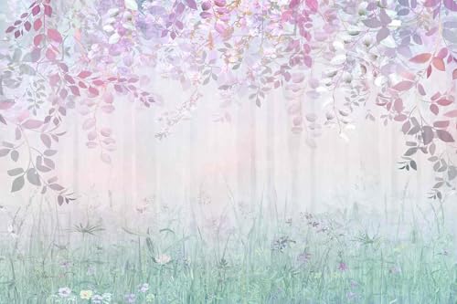 Jdayda Hazy Pink Leaves and Greenery Peel and Stick Wallpaper - color: MURAL-310, size: 129" x 96"