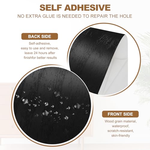 Self Adhesive Wood Grain Repair Tape 33'x 3", Multi-Use Realistic Wood Grain Repair Patch for Furniture Floor Door Table Chair Windows Handicraft DIY, Black Wood Grain