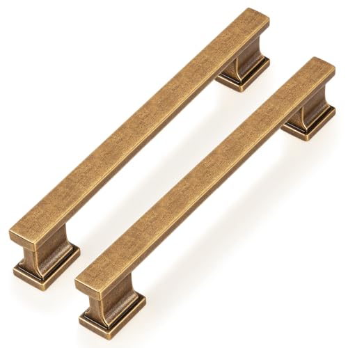 Probrico 10 Pack Antique Brass Cabinet Handles 5 Inch(128mm) Hole Center Kitchen Cabinet Pulls, Vintage Brass Cabinet Hardware for Cupboard Antique Brass Dresser Drawer Pulls - color: Antique Brass, size: 5 inch hole center