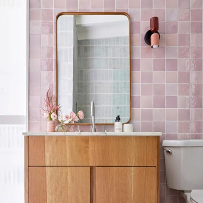 Commomy Thicker Pink Peel and Stick Tiles- 10 pcs of 12" x 12" - color: Glossy Pink & Thicker Design