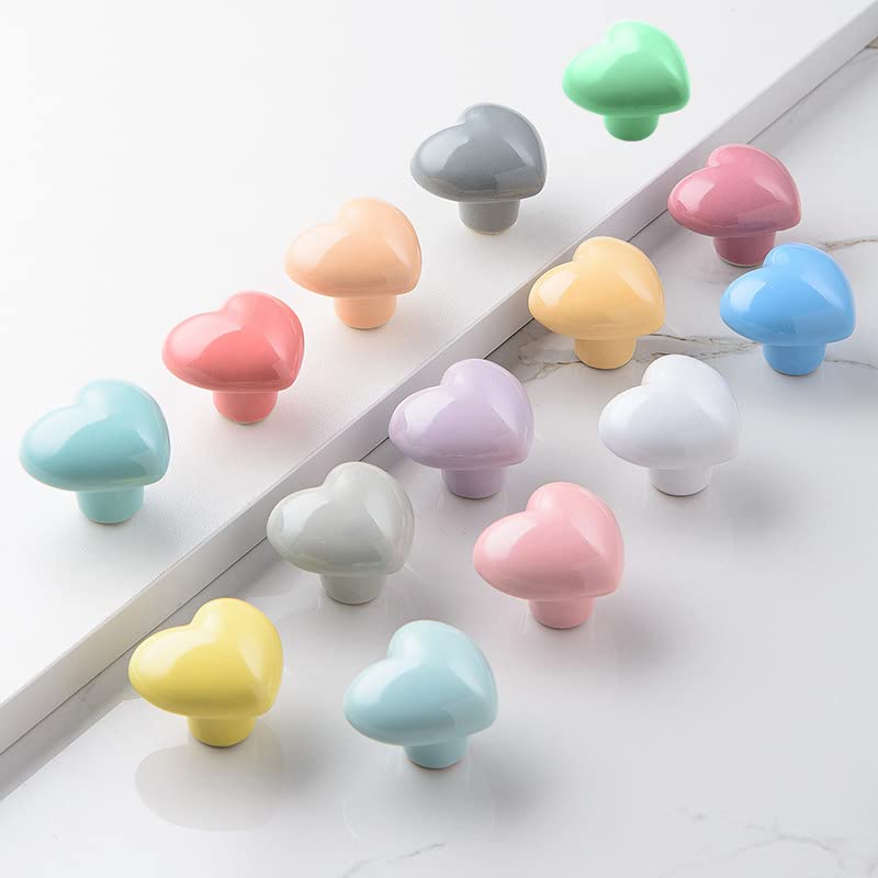 HUAMULAN Ceramic Knobs Heart Shape Cabinet Dresser Pulls Door Handle 15 PCS - color: LS154-Green-15PCS