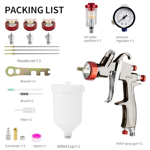 R500 LVLP Air Spray Gun Premium Kit with 1.3/1.5/1.7mm Nozzle - size: R500 Premium Kit