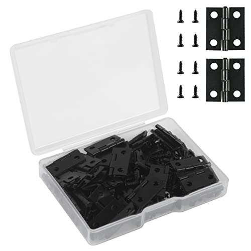 VIPMOON 50Pcs Small Hinges for Wooden Box, 18 x 15mm Mini Black Hinges with 200 Screws, Retro Jewelry Folding Butt Hardware for DIY Crafts Jewelry Box, Dollhouse - color: Black, size: 18 x 15mm