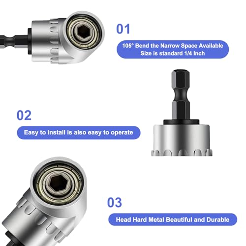 105° Angle Drill Adapter 6 Inch Short Right Angle Attachment Hex Shank