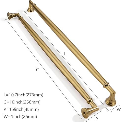 2 Pack 10 Inch Hole Center Brushed Brass Cabinet pulls Solid Satin Brass Heavy Duty Cabinet Pull Cabinet Handles Kitchen Cabinet Hardware Vanity Handles Bathroom Cabinet pulls - color: Brushed Brass, size: 10 Inch(256mm)hole center