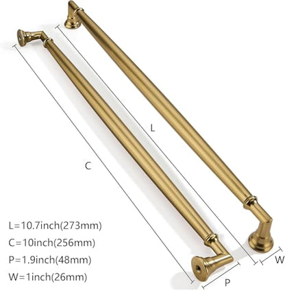 2 Pack 10 Inch Hole Center Brushed Brass Cabinet pulls Solid Satin Brass Heavy Duty Cabinet Pull Cabinet Handles Kitchen Cabinet Hardware Vanity Handles Bathroom Cabinet pulls - color: Brushed Brass, size: 10 Inch(256mm)hole center