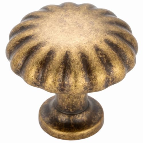 Antique Brass Cabinet Knobs Round Cabinet Pulls 10 Pack 2510 - color: Antique Brass, size: Single Hole