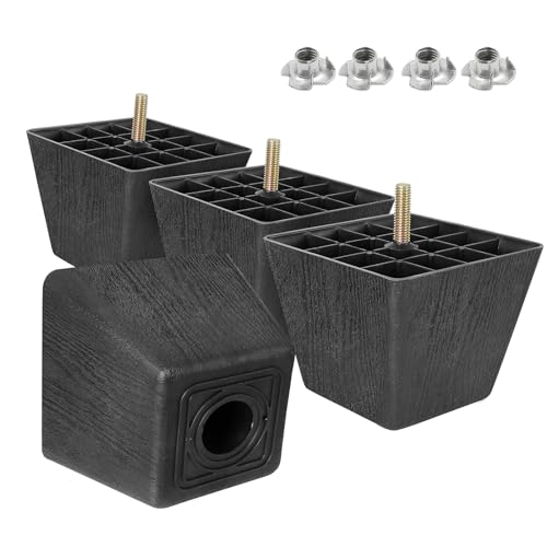 4pcs Plastic Square Legs 3" with T-Nuts, M8-1.25 Thread, Widen - size: 3 Inch Widen, M8-1.25 Metric Thread Bolts