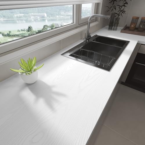 Yenhome Contact Paper Wood Grain Contact Paper Peel and Stick 24 Inch Wide X118 White Wood Vinyl Wrap for Furniture Kitchen Cabinet Vinyl Wrap Wood Wallpaper for Countertop Cover Waterproof - size: 24" x 118"