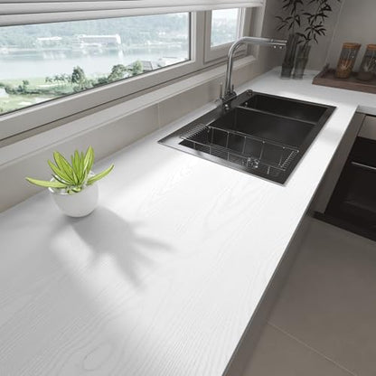 Yenhome Contact Paper Wood Grain Contact Paper Peel and Stick 24 Inch Wide X118 White Wood Vinyl Wrap for Furniture Kitchen Cabinet Vinyl Wrap Wood Wallpaper for Countertop Cover Waterproof - size: 24" x 118"