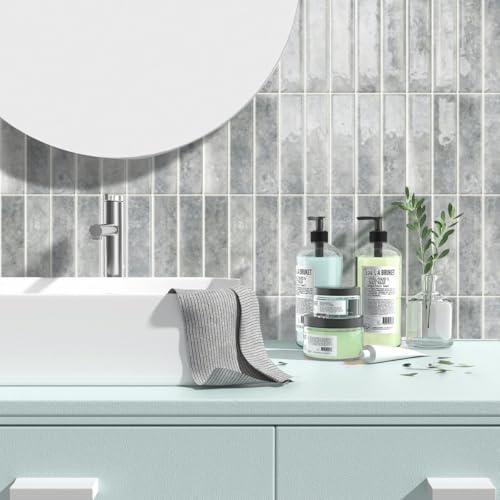 Alwayspon 10 Sheets 12x12inch Grey 3D Vinyl Backsplash Tiles, Self-Adhesive Peel and Stick Wall Tile Stickers Stick on Subway Tiles for Kitchen Bathroom Wall - color: Gray