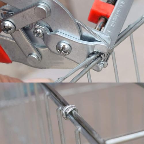 Hog Ring Pliers Kit with 600 Pcs of Galvanized Steel Hog Rings, Hog Ring Chicken Duck Goose Dog Cat Rabbit Kit Clamp with Nail Groove, Repair Hand Tools for Animal Cages, Wire Fencing, Railing-Red - color: Red